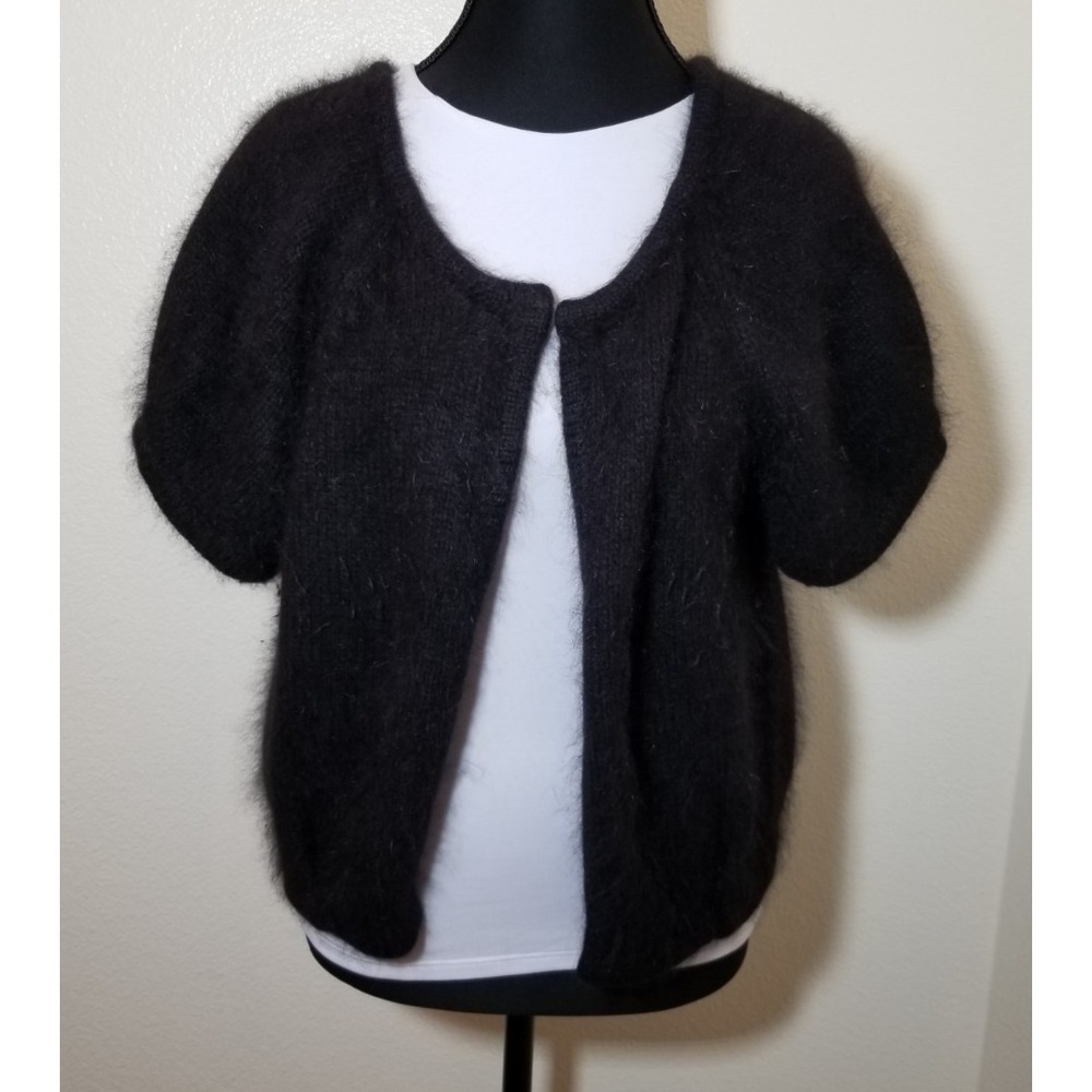 Ann Taylor Loft Large Black Rabbit Hair Wool Cardigan Bolero Retro Old Money